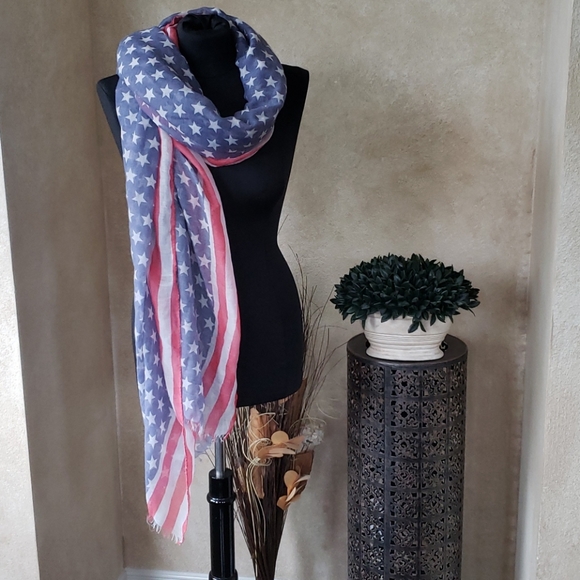 Cotton On American Flag Wrap Scarf Frayed NWT - Picture 2 of 8
